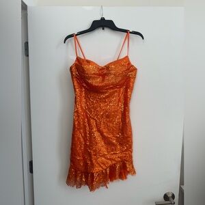 Orange Sequin Mini Dresss